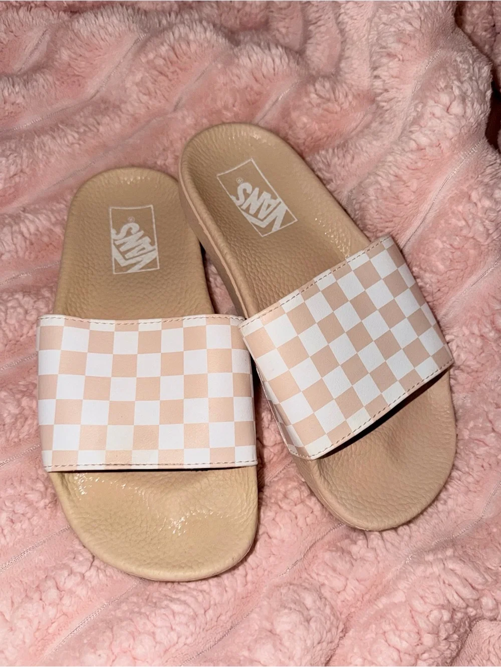 Vans Pink & White Checkerboard Slide Sandals Women’s Size 6